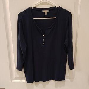 Style & Co. Henley Top 3/4 Sleeve Navy 0X